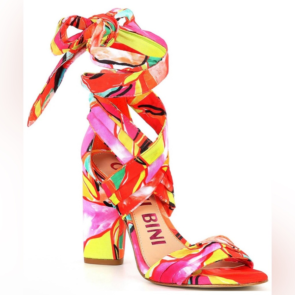 GIANNI BINI Astraahh Abstract Print Ankle Wrap Dress Sandals
